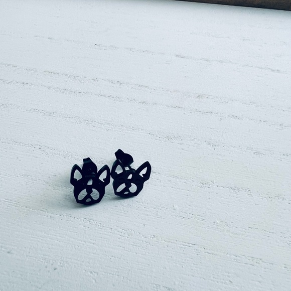 🐾 New! Black French Bulldog Stainless Steel Frenchie Stud Earrings - Picture 6 of 7